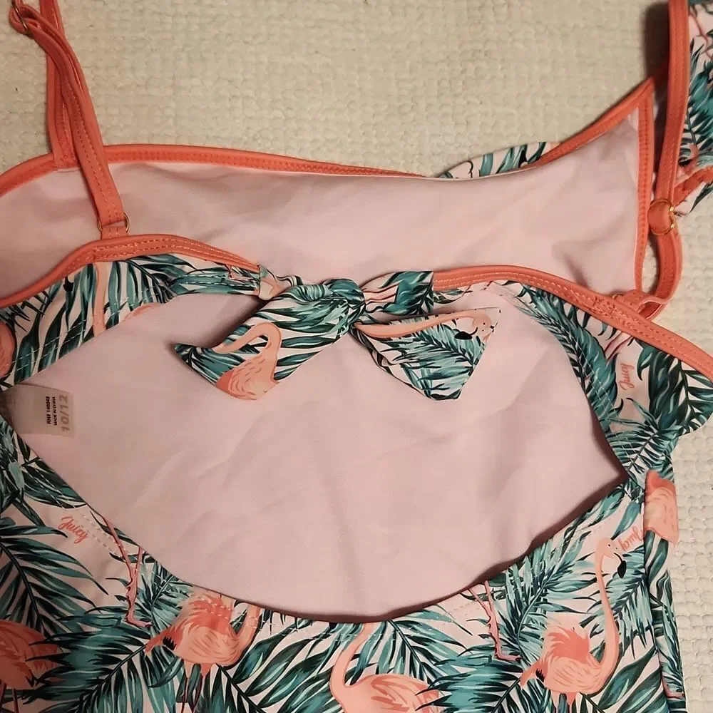 Juicy Couture black label flamingo print assymetrical shoulder strap swimsu